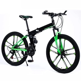 Bewinch Bike Folding Bike 24 / 27 Speed Mountain Bike 26 Inches 10-Spoke Wheels MTB Dual Suspension Bicycle Adult Student Outdoors Sport Cycling, Green, 24 speed