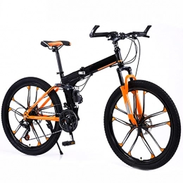 Bewinch Bike Folding Bike 24 / 27 Speed Mountain Bike 26 Inches 10-Spoke Wheels MTB Dual Suspension Bicycle Adult Student Outdoors Sport Cycling, Orange, 27 speed