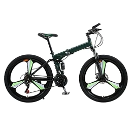 Bewinch Folding Bike Folding Bike 24 / 27 Speed Mountain Bike 26 Inches 3-Spoke Wheels MTB Dual Suspension Bicycle Adult Student Outdoors Sport Cycling, Green, 24 speed