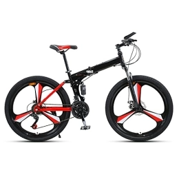 Bewinch Bike Folding Bike 24 / 27 Speed Mountain Bike 26 Inches 3-Spoke Wheels MTB Dual Suspension Bicycle Adult Student Outdoors Sport Cycling, Red, 24 speed