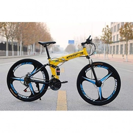 BEIGOO Bike Folding Bike, 26 Inch Foldable Mountain Bike Aluminum Suspension, 21 / 24 / 27 Inch Frame Disc-Brake 3-Spokes-yellow-21Speed