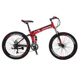  Folding Bike Folding Bike, 26 Inch mountain bike, Comfortable Lightweight, 21 Speed bike, Disc Brakes Suitable For 5'2" To 6' Unisex Fold Foldable Unisex's (Red)