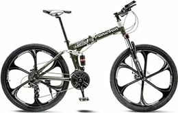 DPCXZ Bike Folding Bike 26In Six Knife Wheel Mountain Bike Full Suspension Mountain Bike, Foldable MTB Bicycle, 21-Speed Rear Derailleur Disc Brakes, Men and Women's Outdoor Green, 24 inches