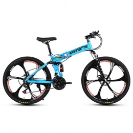 DOS Folding Bike Folding Bike 27 Speed Mountain Bike 26 Inches Wheels Dual Suspension Folding Bike, Blue