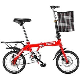 TOPYL Bike Folding Bike 7-speed Comfortable, Portable Cycling Commuter Foldable Bicycle Women's Adult Student With Basket For Travel Go Working Red 14inch