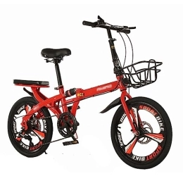 Generic  Folding Bike Adult Bike, 7-Speed Folding Bicycle Dual Disc-Brake Carbon Steel Bicycles Lightweight Portable Bike for Women and Men (B 20in)