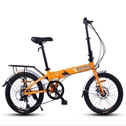 WJSW Folding Bike Folding Bike, Adults Women Light Weight Foldable Bicycle, 20 Inch 7 Speed Mini Bikes, Reinforced Frame Commuter Bike, Aluminum Frame, Orange
