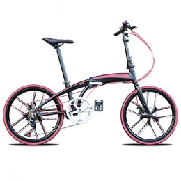 WZB Folding Bike Folding Bike, Citybike Commuter Bike with 22 Inches 10-Spoke Wheels MTB Suspension Bicycle, Red