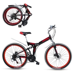 Generic Folding Bike Folding Bike Dual Disc Brakes 21 Speed Mountain Bikes Folding Bicycle 24 / 26 Inch Foldable Bicycles (Color : Red, Size : 24inch)