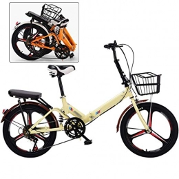 HFMY Folding Bike Folding Bike, Folding City Bicycle Bike Adult Folding Bicycle Student Bicycle Folding Carrier Bicycle Bike(Cream color)