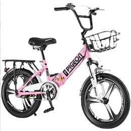  Folding Bike Folding Bike for Adult Men Women, Mini Compact Foldable Bicycle for Student Office Worker Urban, High Tensile Steel Folding Frame with Back Seat and Basket(Size:18inch, Color:Pink)
