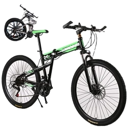 Generic  Folding Bike for Adults Foldable Adult Bicycles Folding Mountain Bike with Suspension Fork 21 Speed Gears Folding Bike Folding City Bike High Carbon Steel Frame, Green, 26inch