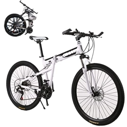 Generic  Folding Bike for Adults Foldable Adult Bicycles Folding Mountain Bike with Suspension Fork 21 Speed Gears Folding Bike Folding City Bike High Carbon Steel Frame, White, 26inch