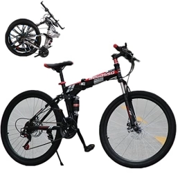 Generic  Folding Bike for Adults Foldable Adult Bicycles Folding Mountain Bike with Suspension Fork 24 Speed Gears Folding Bike Folding City Bike High Carbon Steel Frame, Black, 24inch