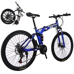 Generic  Folding Bike for Adults Foldable Adult Bicycles Folding Mountain Bike with Suspension Fork 24 Speed Gears Folding Bike Folding City Bike High Carbon Steel Frame, Blue, 26inch