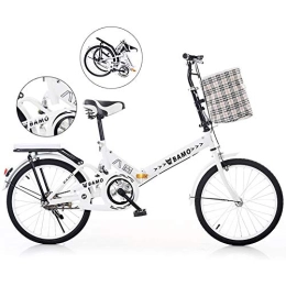 FXMJ Bike Folding Bike for Adults Men and Women, 20 Inch City Folding Mini Compact Bike Bicycle Urban Commuter with Back Rack and V Brake, Folded Within 10 Seconds, White