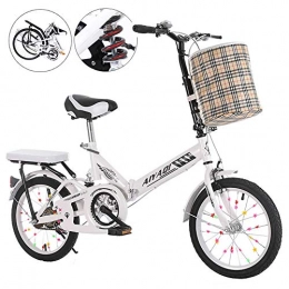 FXMJ Bike Folding Bike for Adults Women Men, Rear Carry Rack, Front and Rear Fenders, Aluminum Easy Folding City Bicycle 20-inch Wheels, White