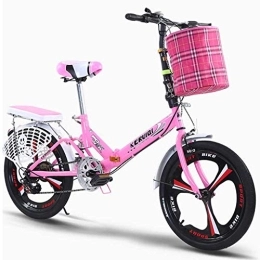 Generic Bike Folding Bike For Adults Women, Rear Carry Rack, 6 Speed Aluminum Easy Folding City Bicycle 20-inch Wheels Disc Brake (Color : Pink)