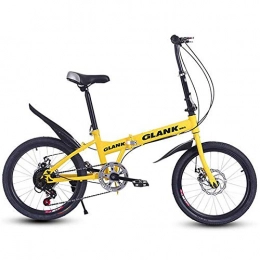KAMELUN Folding Bike Folding Bike for Ladies and Men, 20in Lightweight Alloy Folding City Bike Bicycle Adult Ultra Light Variable Speed Portable Adult Small Student Male Bicycle Folding Carrier Bicycle Bike, Yellow, 20in