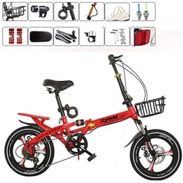 SYLTL Bike Folding Bike Ladies Adult 16 / 20in Damping Variable Speed Foldable Bike Disc Brake Portable Folding City Bicycle, Red, 20inches
