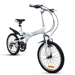 Folding Bikes Bike Folding Bikes Fast Loading Ultra-portable Bicycle Outdoor Riding Folding Bicycle High Carbon Steel Frame Double Disc Brakes Double Shock Mountain Bike (Color : White, Size : 20inches)
