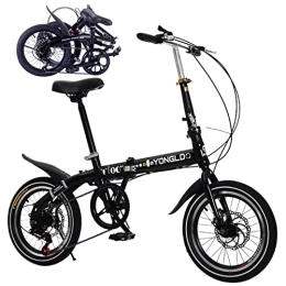Generic Folding Bike Folding Bikes for Adults with 6 Riding Speed Carbon Steel Frame Folding Bike - Lightweight Portable Bike for Women and Men - City Bicycle for Work School, Black, 16inch