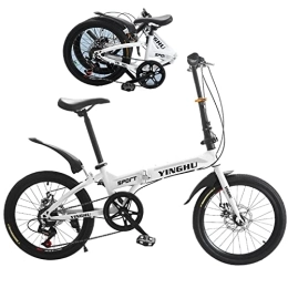 Generic Folding Bike Folding Bikes for Adults with 6 Riding Speed Carbon Steel Frame Folding Bike - Lightweight Portable Bike for Women and Men - City Bicycle for Work School, White, 20inch