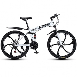 Folding Bikes Mountain Bike 26 Inch with High Carbon Steel Frame, Featuring 6 Spoke Wheels And Shifter, Double Disc Brake And Dual Suspension Anti-Slip Bicycles,White,27 speed