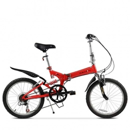 SYLTL Folding Bike Folding City Bicycle Double Shock Absorption Suitable for Height 160-180 cm Foldable Bike Variable Speed Unisex Adult Folding Bike, Red