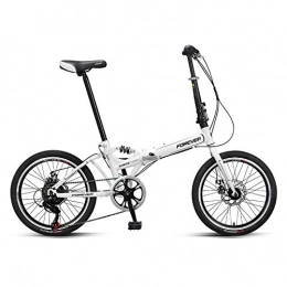 SYLTL Bike Folding City Bicycle Unisex Student 20 Inches Variable Speed Small Folding Bike Portable Adjustable Foldable Bike, White