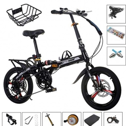 SHUAN Folding Bike Folding City Bike, Lightweight Variable Speed Urban Bicycle, Double Disc Brake Full Suspension Frame BMX, Adult Student Unisex A 16