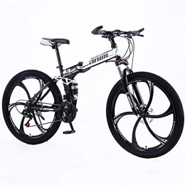 LHQ-HQ Bike Folding Mountain Adult Bike 26" Wheel 21 Speed High-Carbon Steel Frame Dual-Suspension Dual Disc Brake Loading 265 Lbs for Height 5.2-6Ft, C