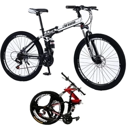 Generic Folding Bike Folding Mountain Bicycle Lightweight Portable Folding City Bike Bicycle 21-30 Speed High Carbon Steel Frame Folding Bikes with Suspension Fork 26inch, White / spokes, 30