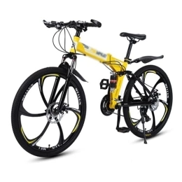 Kays Folding Bike Folding Mountain Bike 21 / 24 / 27 Speed Bicycle With Full Suspension 26 Inch Adult Road Offroad City Bike MTB Cycling Road Racing With Anti-Slip Double Disc Brake For Men Wom(Size:24 Speed, Color:Yellow)