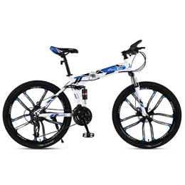 WEHOLY Folding Bike Folding Mountain Bike 21 / 24 / 27 Speed Steel Frame 26 Inches 10-Spoke Wheels Suspension Folding Bike, Blue, 21speed