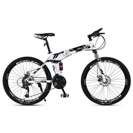 WEHOLY Bike Folding Mountain Bike 21 / 24 / 27 Speed Steel Frame 27.5 Inches 3-Spoke Wheels Dual Suspension Folding Bike, Black, 27speed