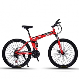 W&TT Bike Folding Mountain Bike 21 / 24 / 27 Speeds Disc Brake Off-road Bike 26 Inch Adults Magnesium Alloy Wheel Bicycles with Double Shock Absorber, Red4, 24S