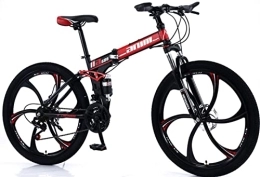 DPCXZ Bike Folding Mountain Bike, 21 Speed Bicycle Adult Mountain Trail Bike, High-Carbon Steel Frame Dual Full Suspension Dual Disc Brake, for Students and Urban Commuters Red, 26 inches