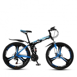 DGAGD Bike Folding Mountain Bike 24 Inch Double Damping Off-Road / Variable Speed Mountain Bike Tri-cutter Wheel-Black blue_27 speed