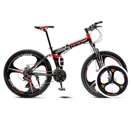 BEIGOO Bike Folding Mountain Bike, 24 Inch Folding Bike For Men & Women, Dual Disc Brakes, Full Suspension, 3 Spoke MTB, For Outdoor Sports Fitness Office Worker Teens-21Speed-Black red