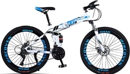 DPCXZ Bike Folding Mountain Bike 24 Inch for Men Women Adults High-Carbon Steel MTB Bicycle Outdoor Exercise Foldable Road Bikes with 21 Speed Dual Disc Brakes Full Suspension Non-Slip Blue, 24 inches