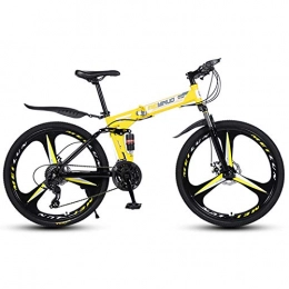 Byjia Folding Bike Folding Mountain Bike, 26" 21-Speed Double Disc Brake Full Suspension, Variable Speed Racing Bikes for Men And Women, Yellow, 26inch