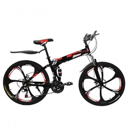 CXSMKP Bike Folding Mountain Bike 26-Inch Full Suspension Bicycle 21 Speed MTB Bikes, Double Disc Brake, High Carbon Steel, Black