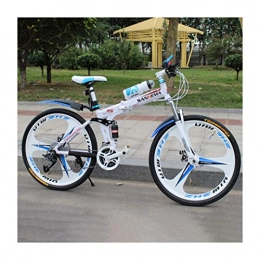 CXSMKP Bike Folding Mountain Bike 26-Inch Wheel 3 Spoke 21 Speed Double Disc Brake, High Carbon Steel Full Suspension Anti-Slip MTB, White