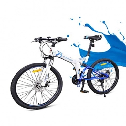 Hxx Bike Folding Mountain Bike, 26"Unisex Double Disc Brakes Off Road Bicycle 24 Speed Fully Suspended High Carbon Steel Frame Bicycle Quick Folding And Convenient Travel, Blue