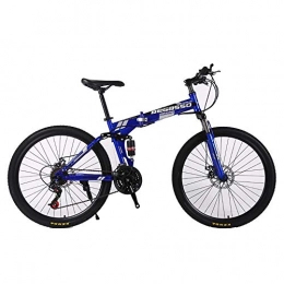 Folding Mountain Bike,26In*17In,24In*17In,21 Speed Bicycle Full Suspension MTB Bikes,Double Disc Brakes Bike,Carbon Steel Bicycle,Blue,24 inches