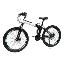 WEHOLY Folding Bike Folding Mountain Bike 27 Speed Steel Frame 26 Inches 3-Spoke Wheels Dual Suspension Folding Bike Blackwhite, 14, 27speed