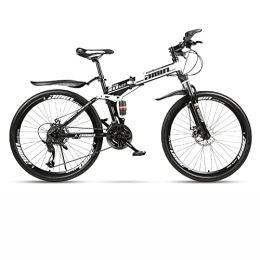 KOSFA Bike Folding Mountain Bike Bicycle 26 Inch Adult with 21 / 24 / 27 / 30 Speed Dual Disc Brakes Full Suspension Non-Slip Men Women Outdoor Cycling, White, 21 Speed