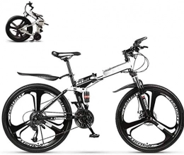 JSL Bike Folding Mountain Bike Bicycle for Men Women 27-speed Dual Disc Brake MTB Bike for Adults Student 26-Inch Folding Travel Outdoor Bike Bicycle Dual Suspension Fold up City Bike Fat Tire-White