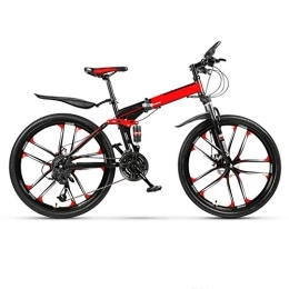 SYCHONG Bike Folding Mountain Bike Bicycle, Variable Speed, High Carbon Steel Frame, Non-Slip, Double Shock, Male And Female Off-Road Racing Bicycle, 1Red, 27speed